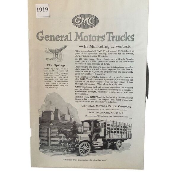 Vintage 1919 General Motors Trucks GMC Marketing Livestock Ad Advertisement - Picture 2 of 4